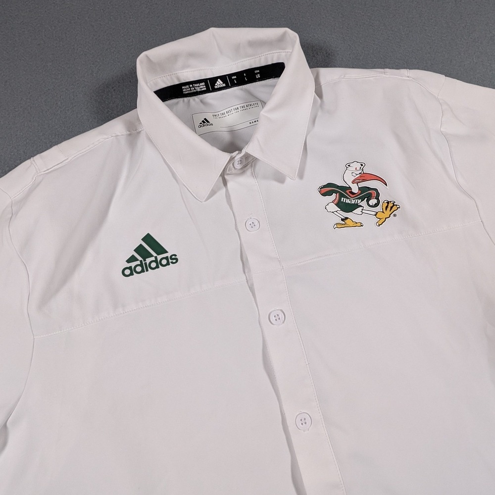 Adidas Miami Hurricanes Button Up Shirt Mens Large White Sebastian The Ibis